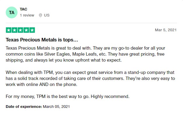 Texas Precious Metals Review Customer Testimonial 1