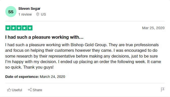 Bishop Gold Group Review Customer testimonial professional