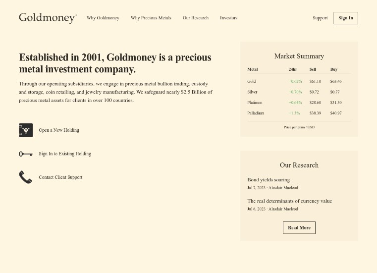 Goldmoney Review website