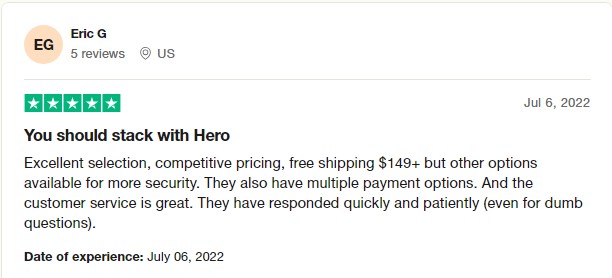 Hero Bullion Review customer testimonial about customer service 1