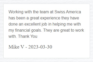 Swiss America Review Customer Testimonial to the company